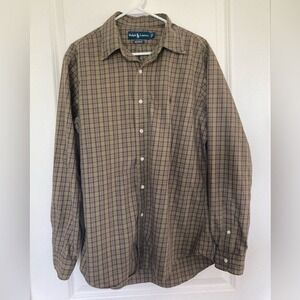 Ralph Lauren Men's‎ Large Button Down Plaid Shirt army green long sleeve casual